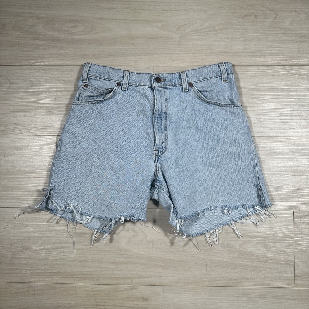 Vintage Levi's 550 Denim Shorts Jorts Men Size 31 Light Blue Wash Orange Tab 90s